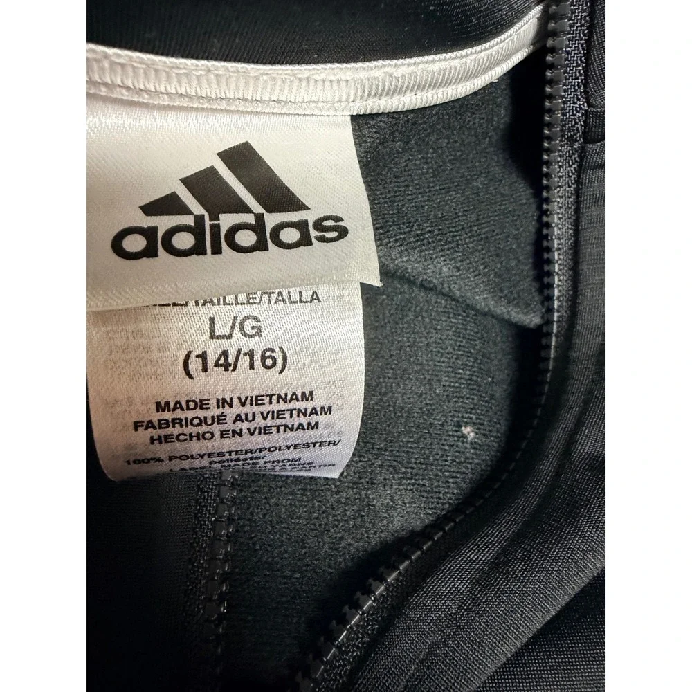 Adidas Kids Large 14/16 Black‎ Full Zip 3-Stripes Track Jacket